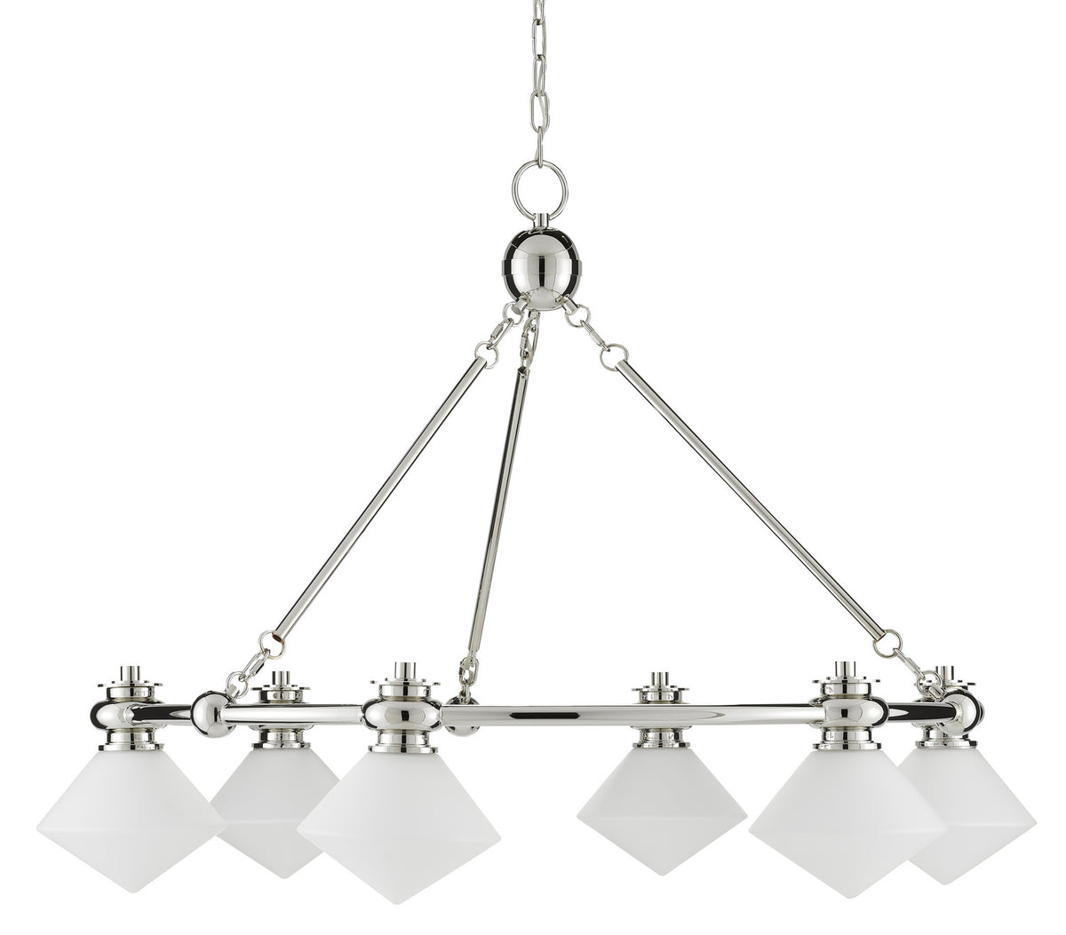 Currey and Company - 9000-0615 - Six Light Chandelier - Rycroft - Polished Nickel/White