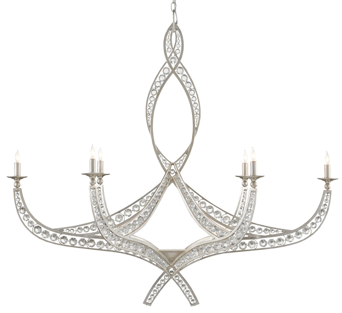 Currey and Company - 9000-0725 - Six Light Chandelier - Contemporary Silver Leaf