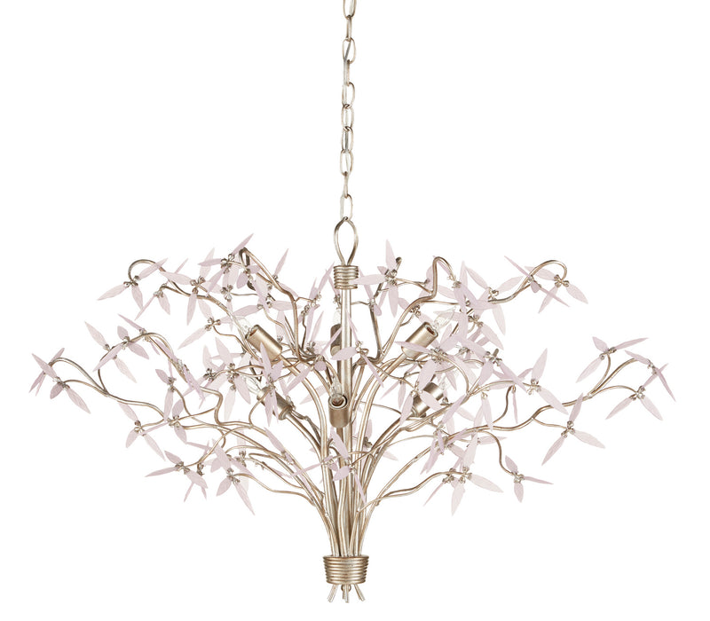 Currey and Company - 9000-0846 - Six Light Chandelier - Silver Granello/Pink